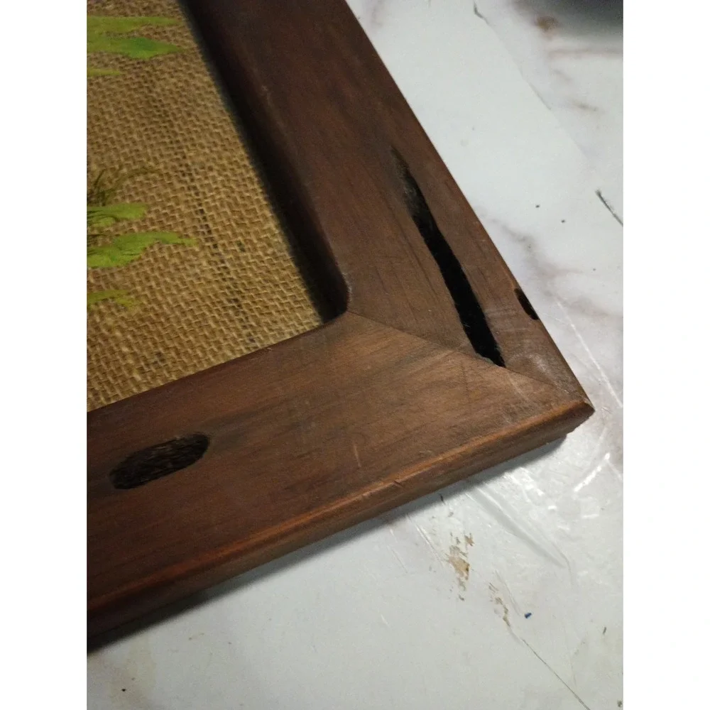 Vintage Rustic Hand Painted 1987 Folk Art with Old Wood Frame‎ Wall Hanging